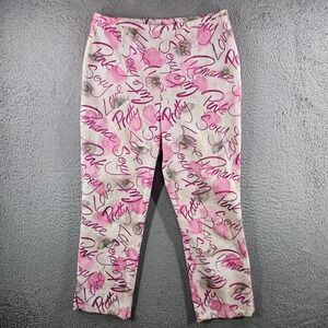 Escada Pink Floral‎ Script Crop Pants Womens 38 Cotton Stretch Romance Love Sexy